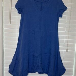 Moraitis 100% Linen Blue Swing Dress – Handkerchief Hem – Made in Greece